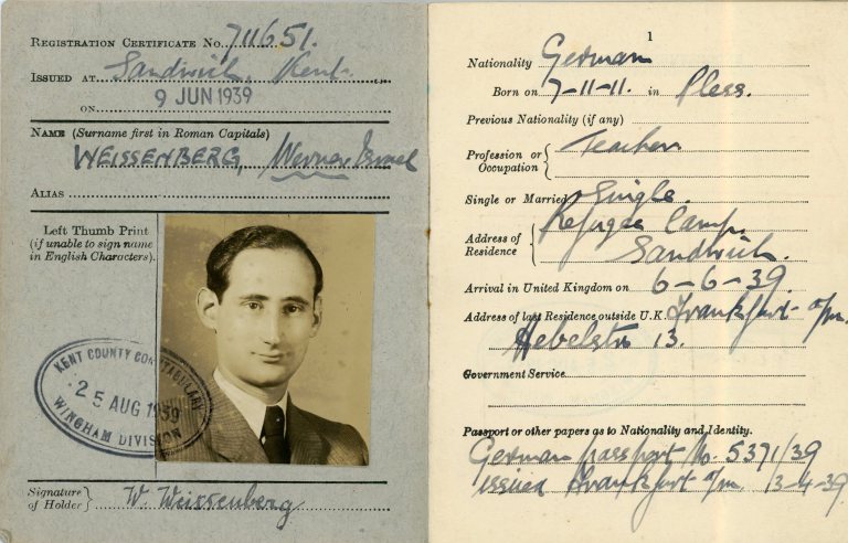 Werner Weissenberg Certificate of Enemy Alien registration pages 1 & 2