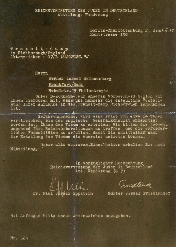 Kitchener Camp acceptance letter 1939