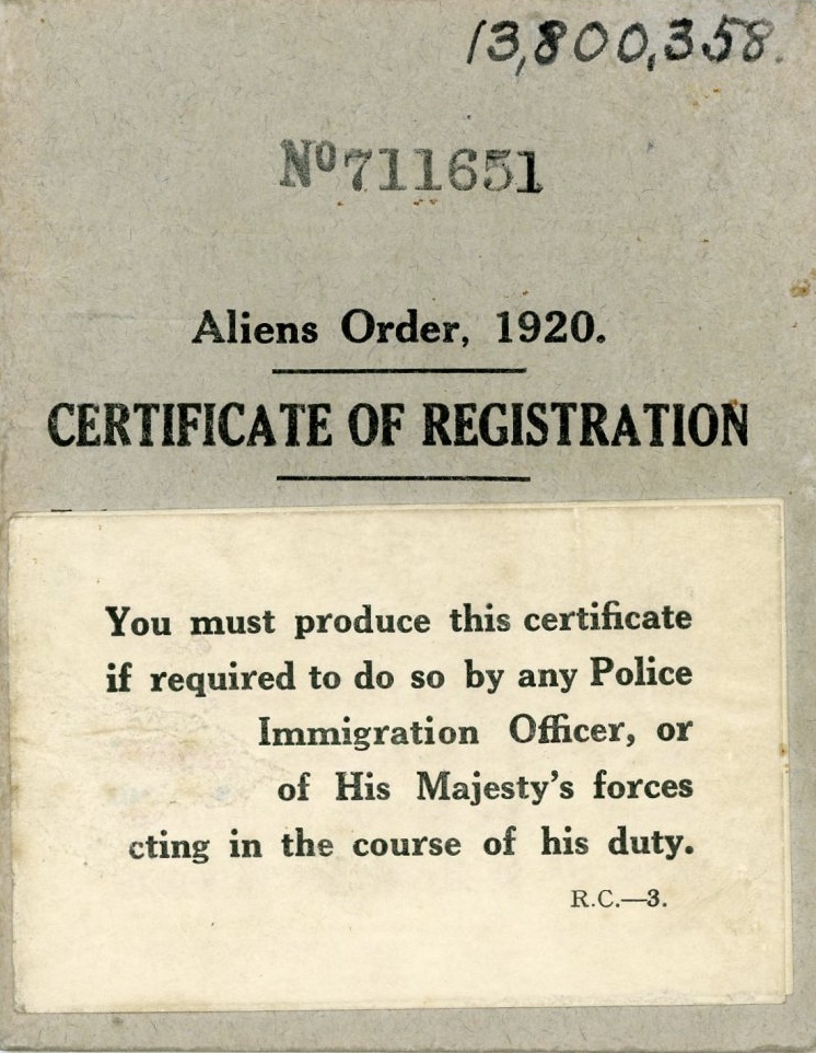 Certificate of registration, 1939