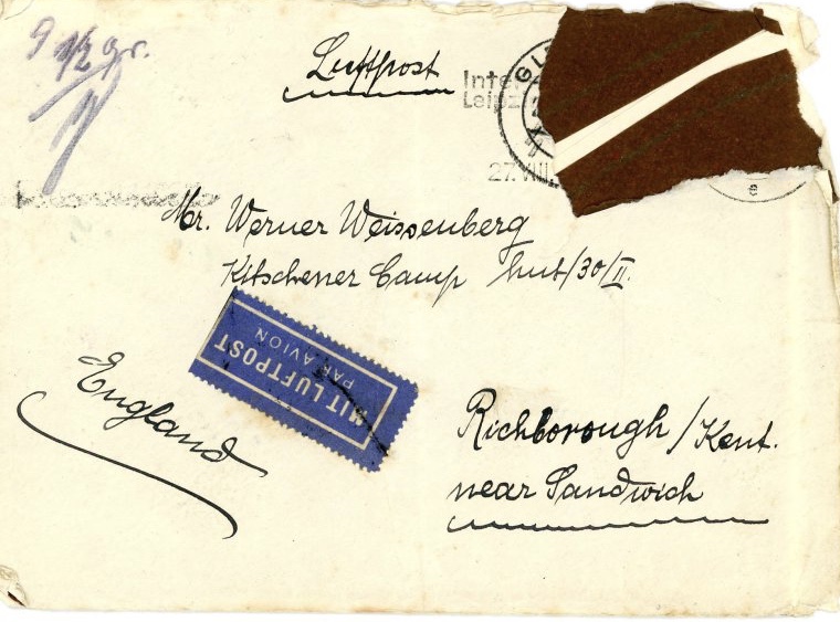 Envelope, Kitchener Camp, Richborough, Address - from Gleiwitz 1939