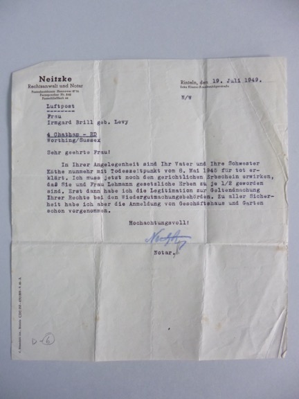 Kitchener camp; Walter Brill letter, 1949