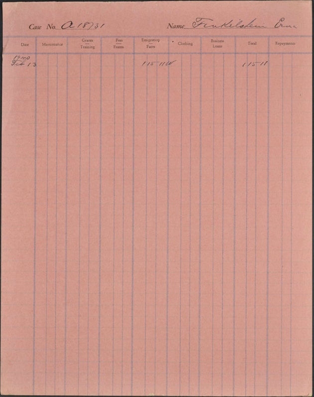 Kitchener camp, Erna Finkelstein, case file, CBF, 13 February 1940