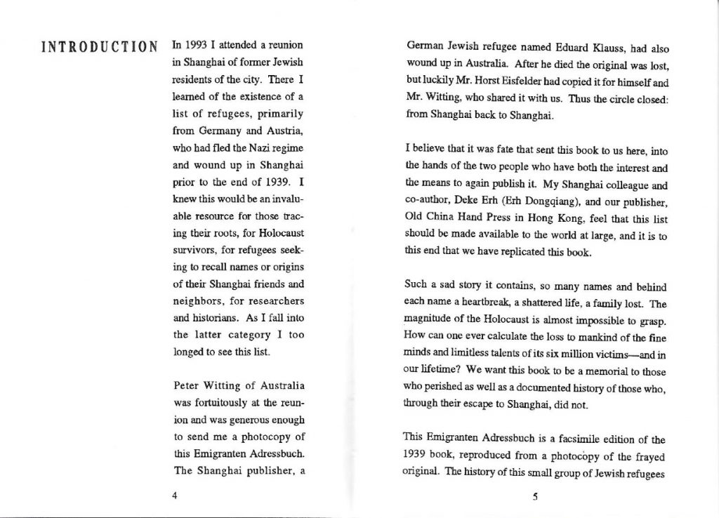 Kitchener camp, Moriz Reissner, Shanghai address book, Introduction, page 4-5