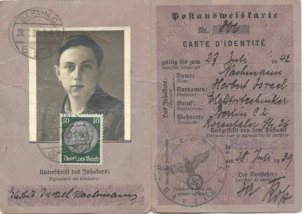 Richborough camp, Sandwich, Herbert Nachmann, German ID card