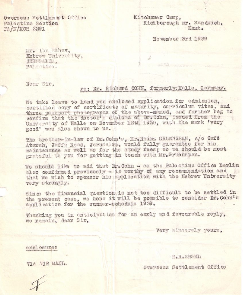 Richborough camp, Richard Cohn letter 3 November 1939