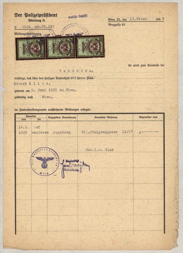 Richborough transmigration camp, Eduard Elias, Vienna Police, 14 February 1939, Shanghai