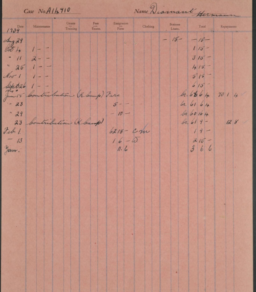 Richborough camp, Hermann Diamant German Jewish Aid Committee form, page 3