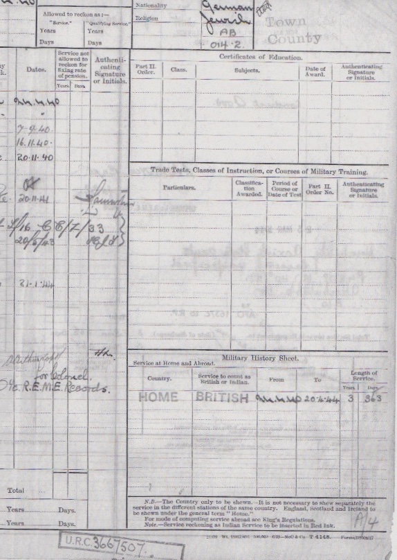 Max Heinz Nathan, Pioneer Corps form, REME_002