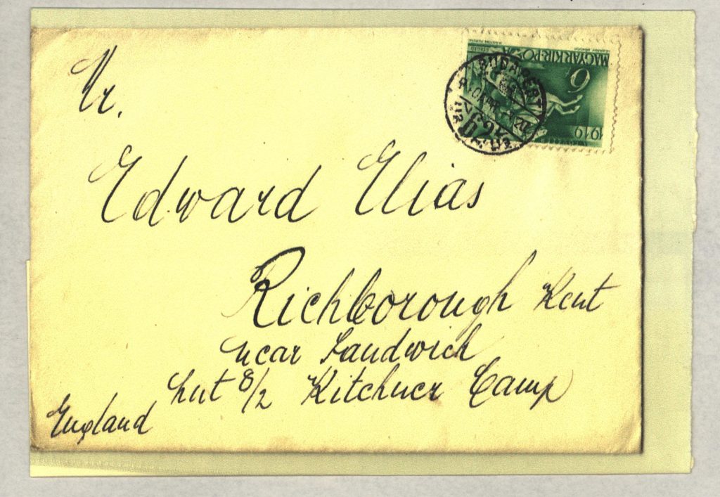 Kitchener camp, Eduard Elias, Envelope from Budapest to Richborough camp