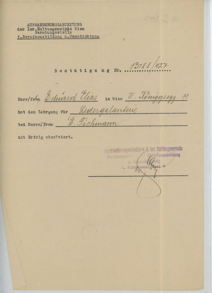 Eduard Elias, Eichmann document, IK