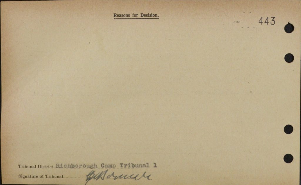 Richborough camp 1939, Victor Cohn, Exemption from internment, reverse side of card