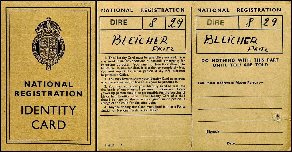 Kitchener camp, Fritz Bleicher, National Registration Identity Card