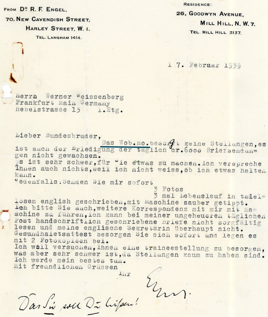 Kitchener camp, letter, 17 February 1939, Woburn House