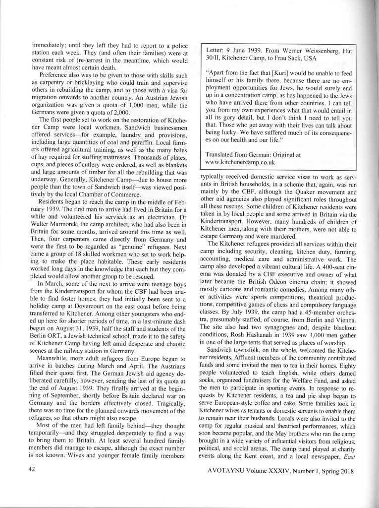 Avotaynu, Jewish Genealogy, Ann Rolett, Kitchener camp article, page 2