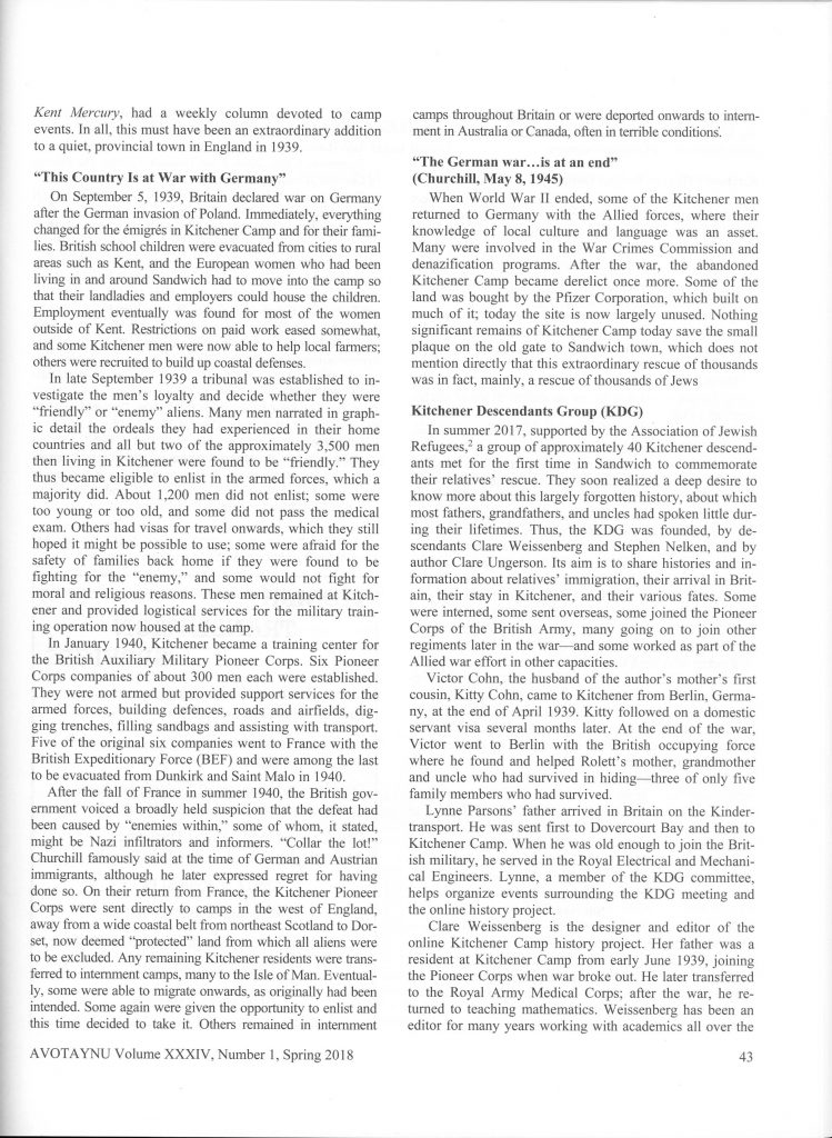 Avotaynu, Jewish Genealogy, Ann Rolett, Kitchener camp article, page 3