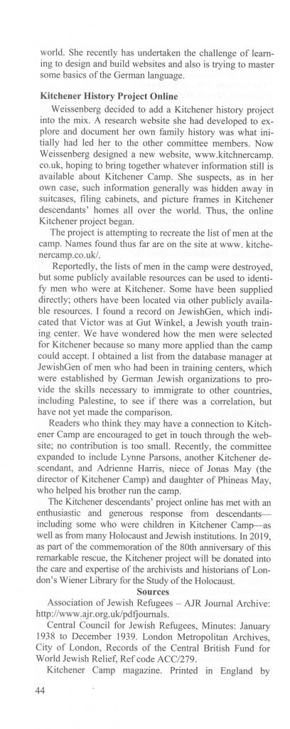 Avotaynu, Jewish Genealogy, Ann Rolett, Kitchener camp article, page 4