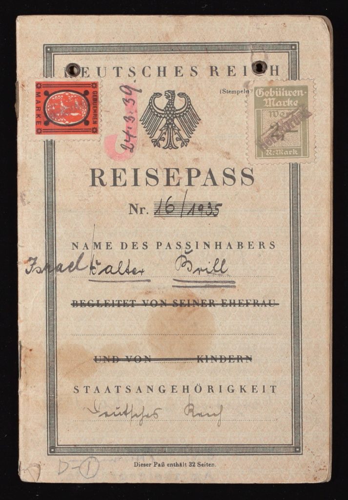 Richborough refugee camp, 1939, Walter Brill, German passport, Reisepass