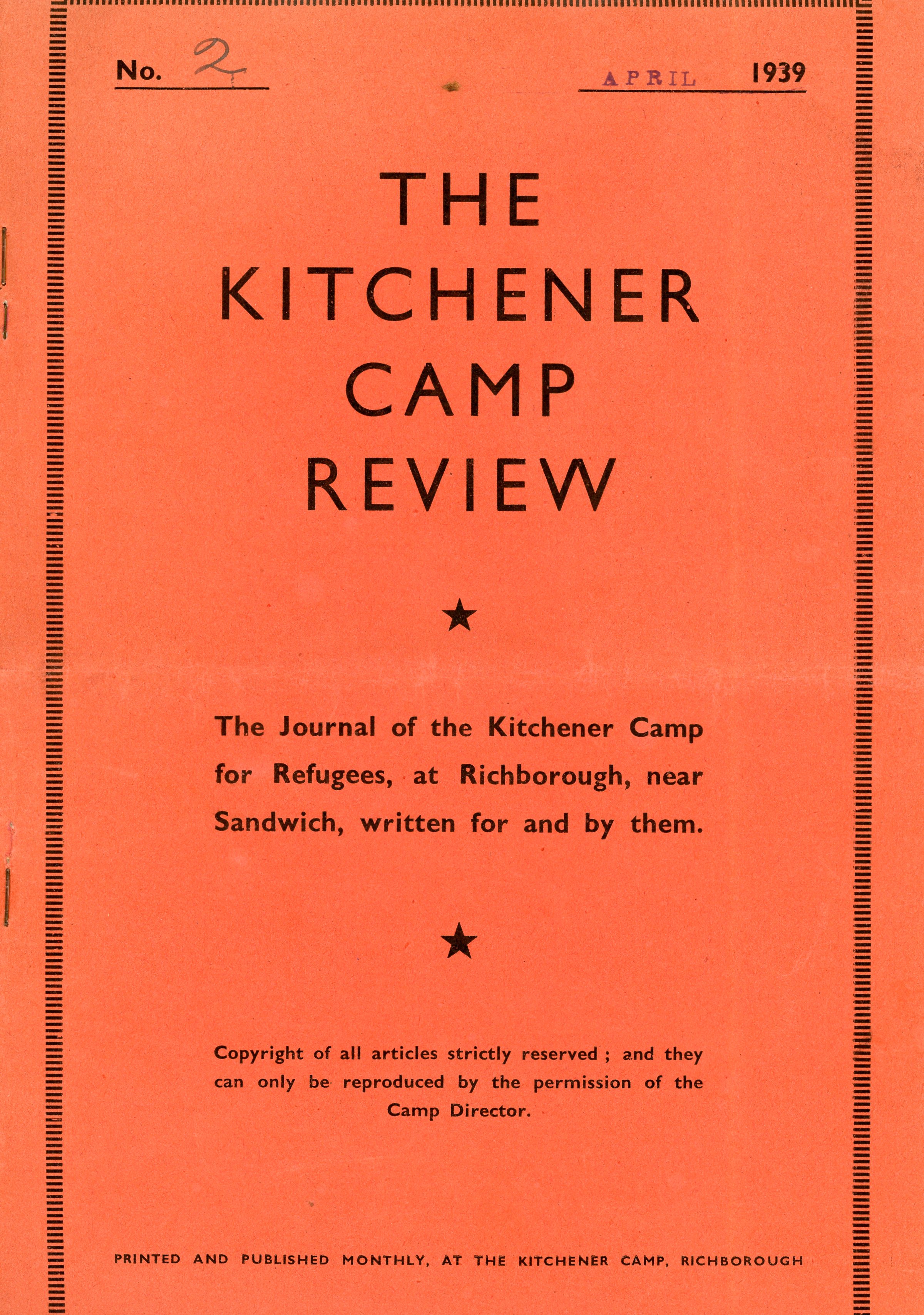 Kitchener Camp Review, April 1939, Front cover
