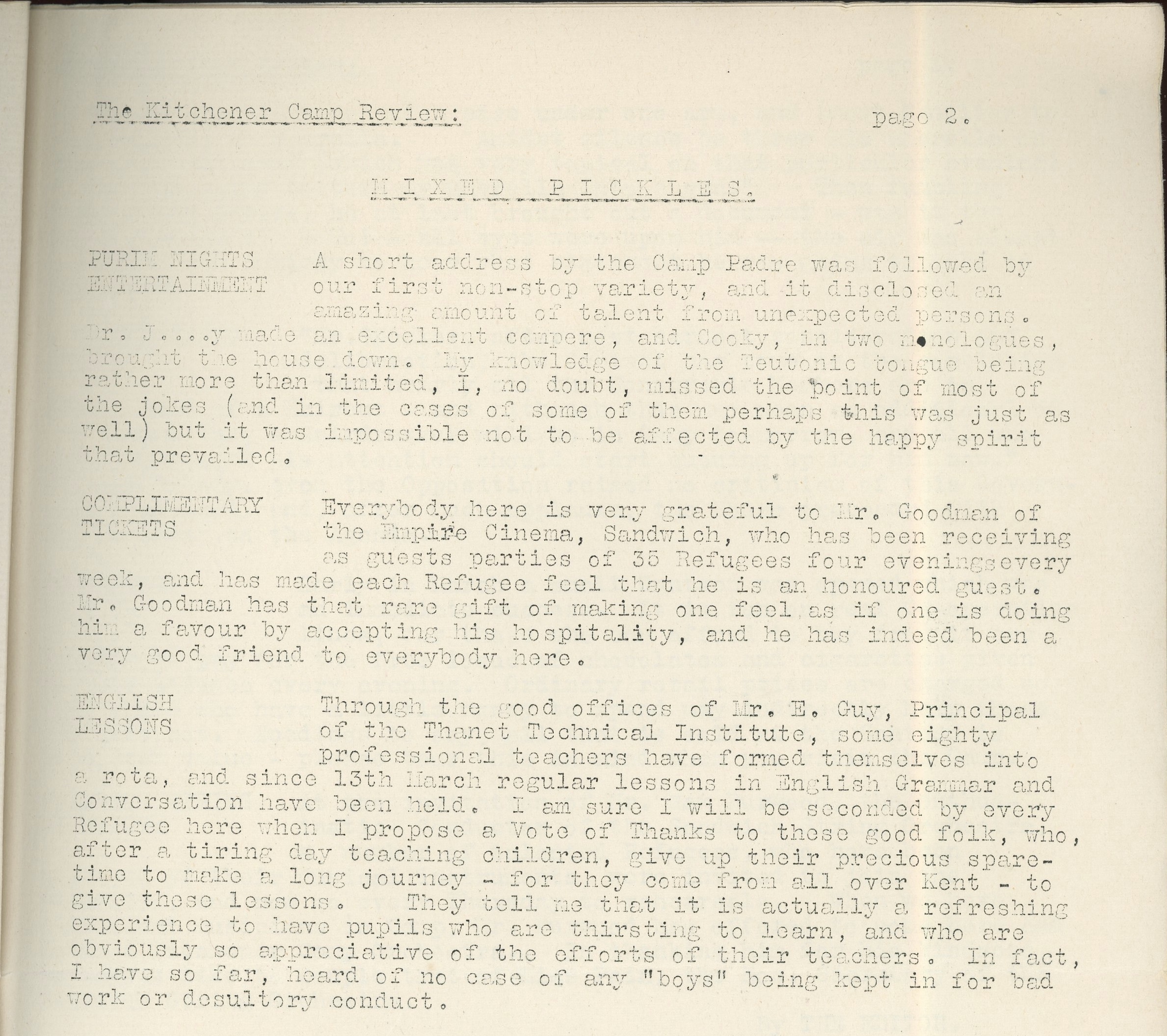 Kitchener Camp Review, April 1939, page 2, top