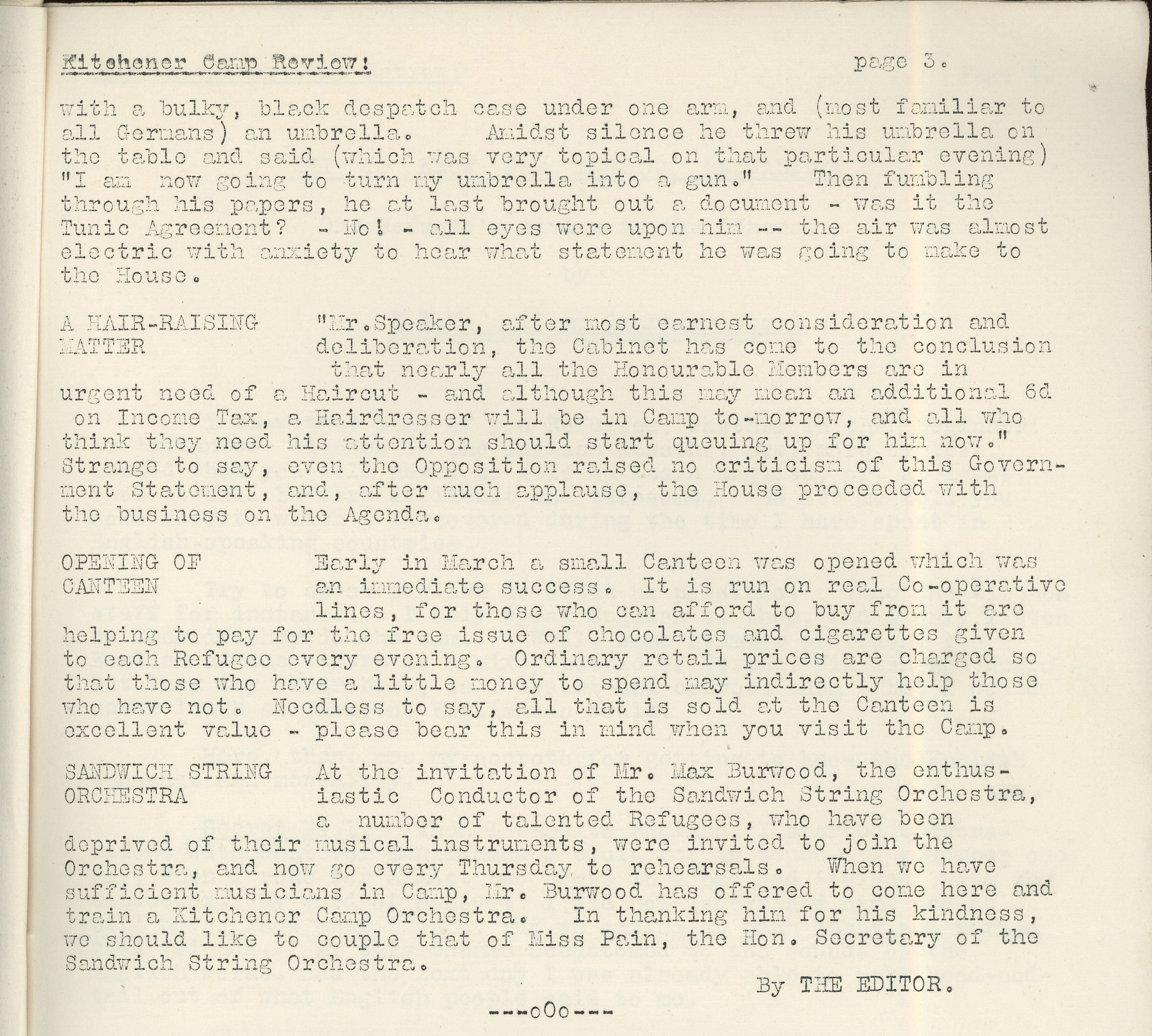 Kitchener Camp Review, April 1939, page 3, top