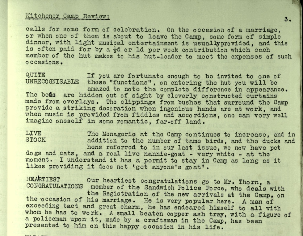 Kitchener Camp Review, no. 7, September 1939, page 3, top