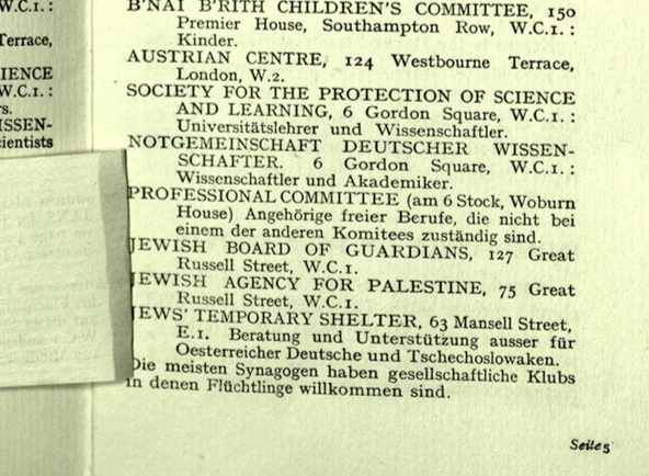 Richborough camp, Wolfgang Priester, German Jewish Aid Committee, Bloomsbury House, Jewish Board of Deputies, Woburn House, Guidance to all Refugees, page 5 under flap