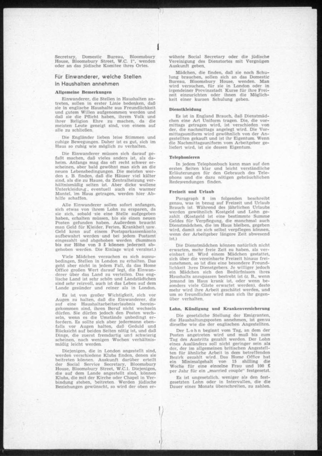 Kitchener camp, Hut 36/II, Document, Werner Gembicki, Wife Vera, Domestic Service Visa, Als Hausangestelte in England, page 2