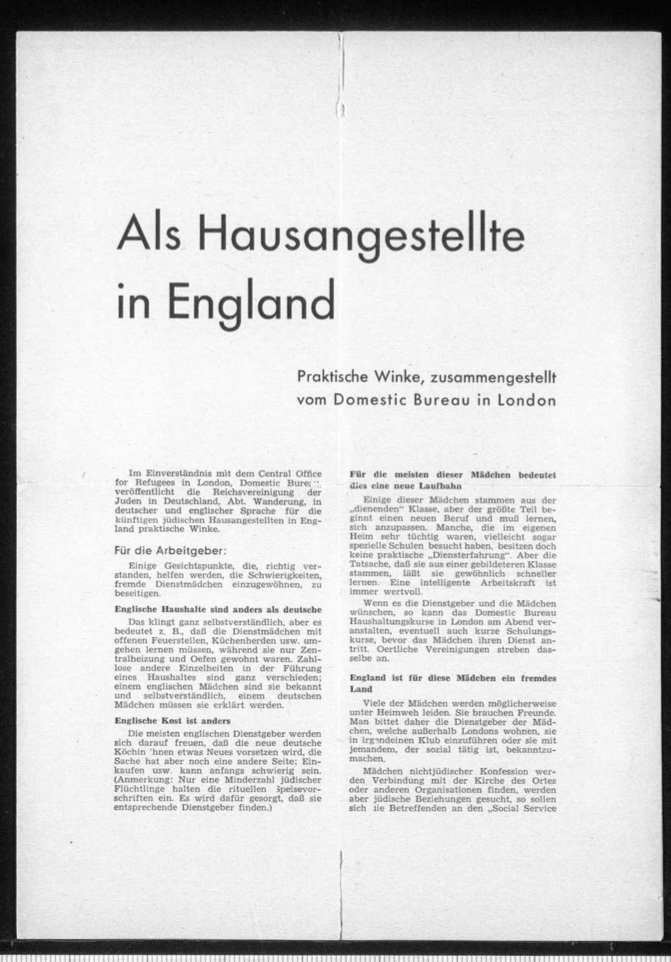 Kitchener camp, Document, Hut 36/II, Werner Gembicki, Wife Vera, Domestic Service Visa, Als Hausangestelte in England, page 1