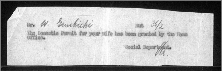 Kitchener camp, Hut 36/II, Document, Werner Gembicki, Domestic Service Visa for wife,
