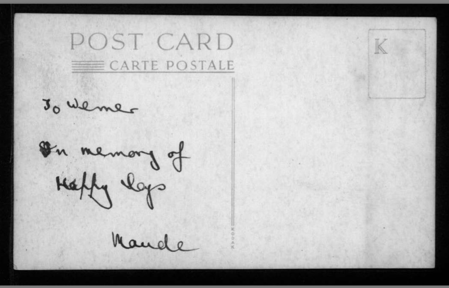 Kitchener Camp, Photograph, Sandwich resident Maude Peabody, reverse