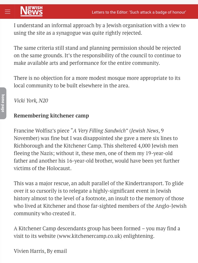 Jewish News, Kitchener camp, Letters page
