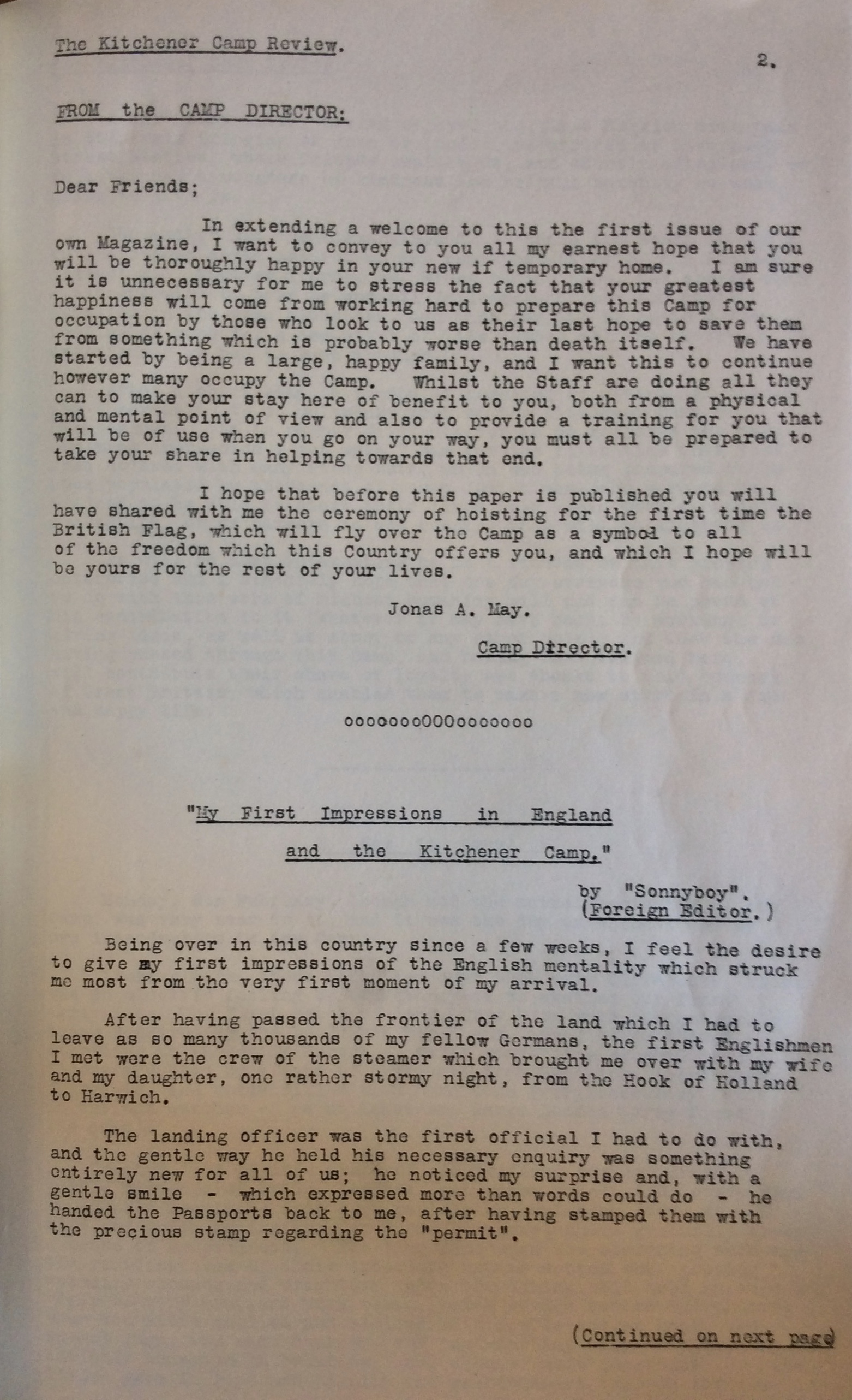 Kitchener Camp Review, No. 1, March 1939, page 2