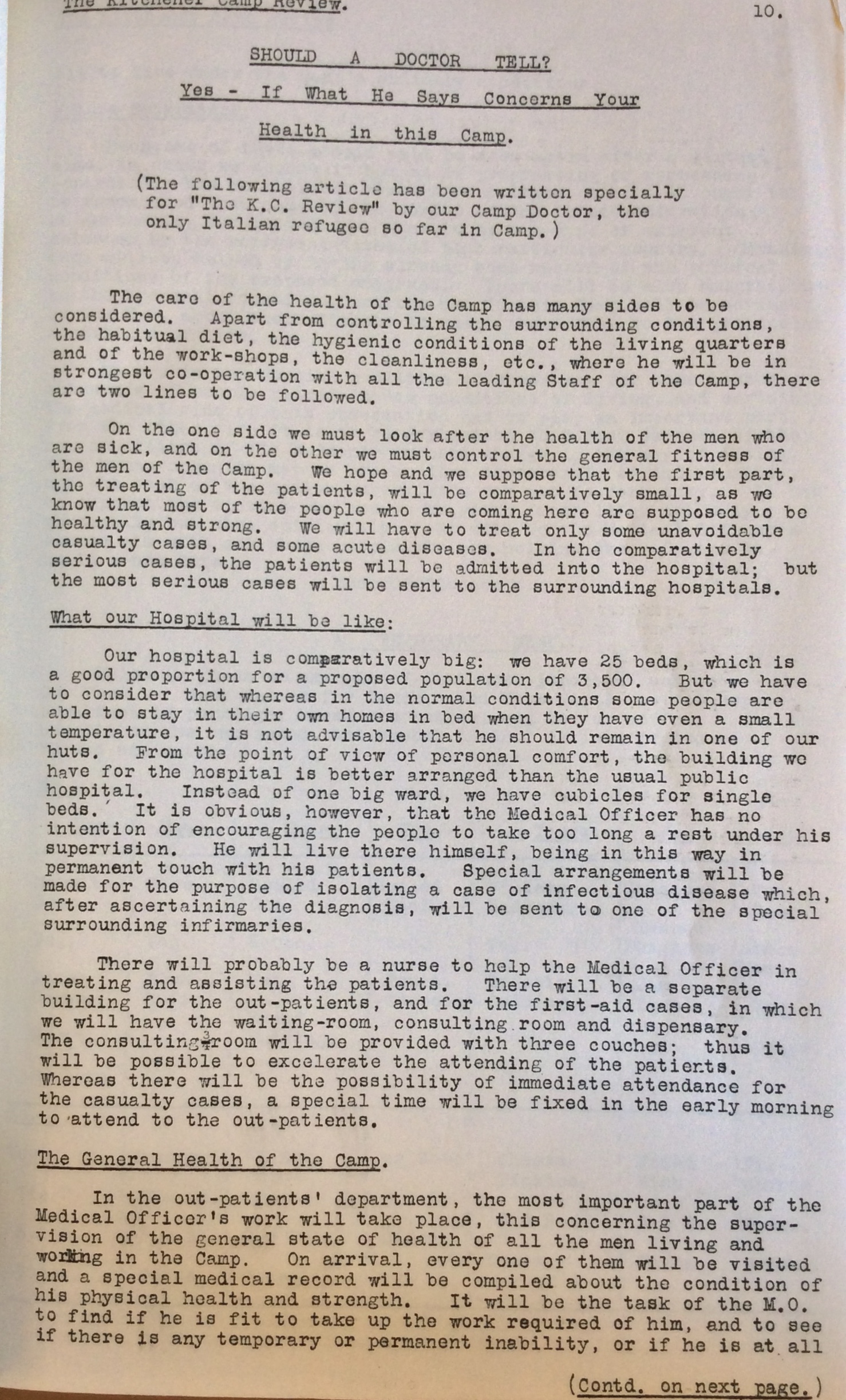 Kitchener Camp Review, No. 1, March 1939, page 10
