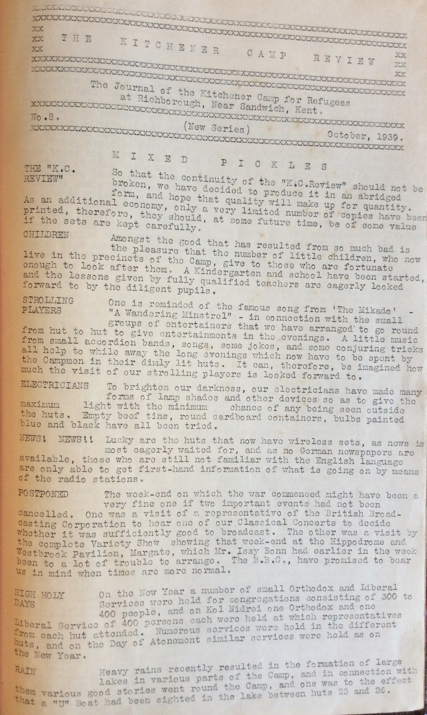 Kitchener Camp Review, October 1939, page 1