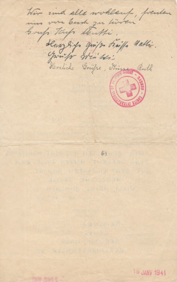 Richborough camp, Joachim Reissner, Red Cross letter, 28 October 1940, Stamped 4 January 1941, page 2