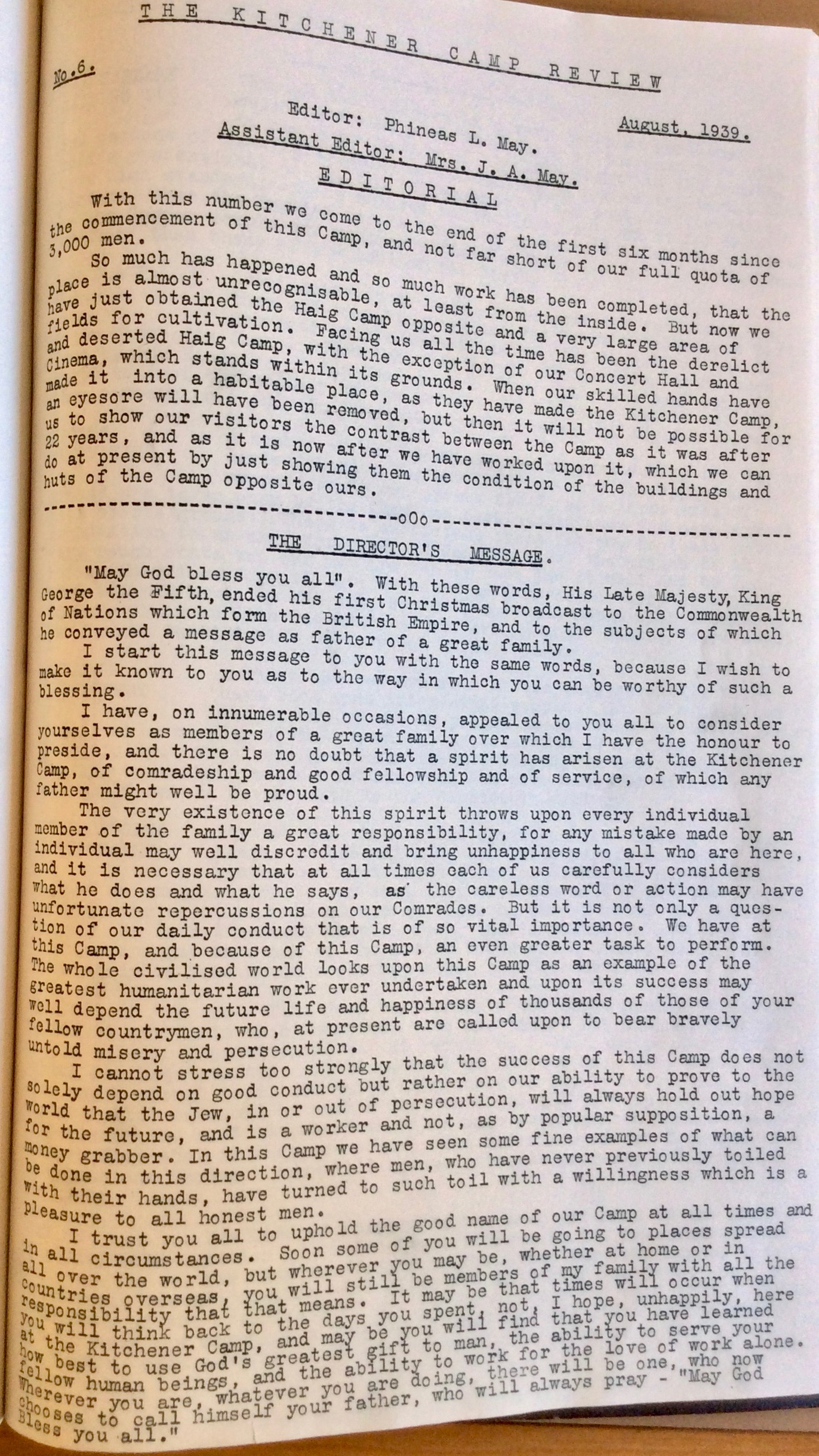 The Kitchener Camp Review, August 1939, page 1
