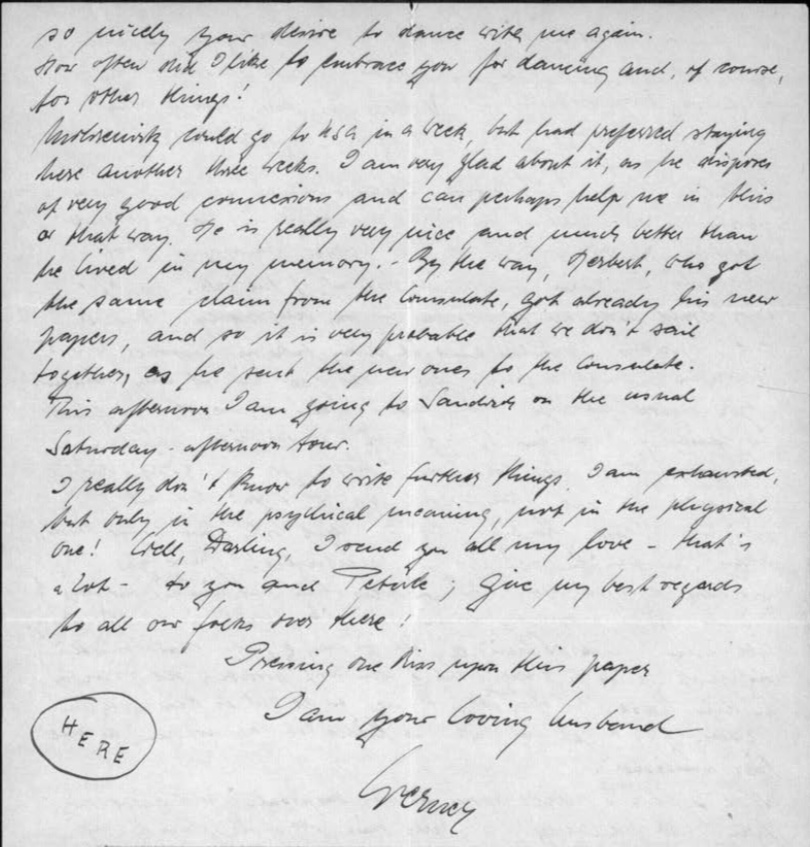 Kitchener camp, Werner Gembicki, Letter, Mohrenwitz could go to USA in a week, but had proferred staying here another three weeks, I am very glad about it as he (?) of very good connexions and can perhaps help me in this or that way. He is really very nice ... By the way, Herbert, who got the same claim from the Consulate, got already his new papers, and so it is very probable that we don't sail together, as he sent the new ones to the Consulate. This afternoon I am going to Sandwich on the usual Saturday afternoon tour, 2 March 1940, page 4