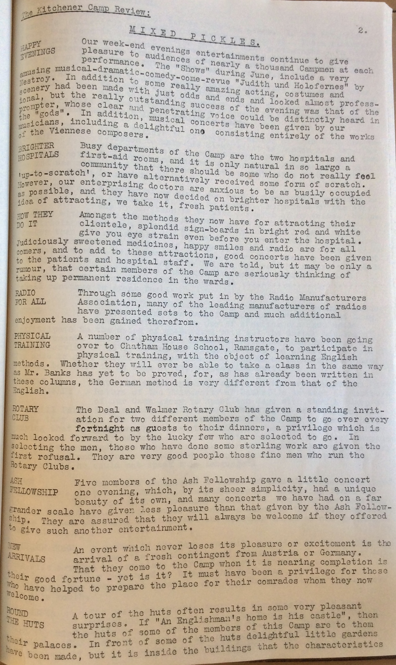 The Kitchener Camp Review, July 1939, No. 5, page 2