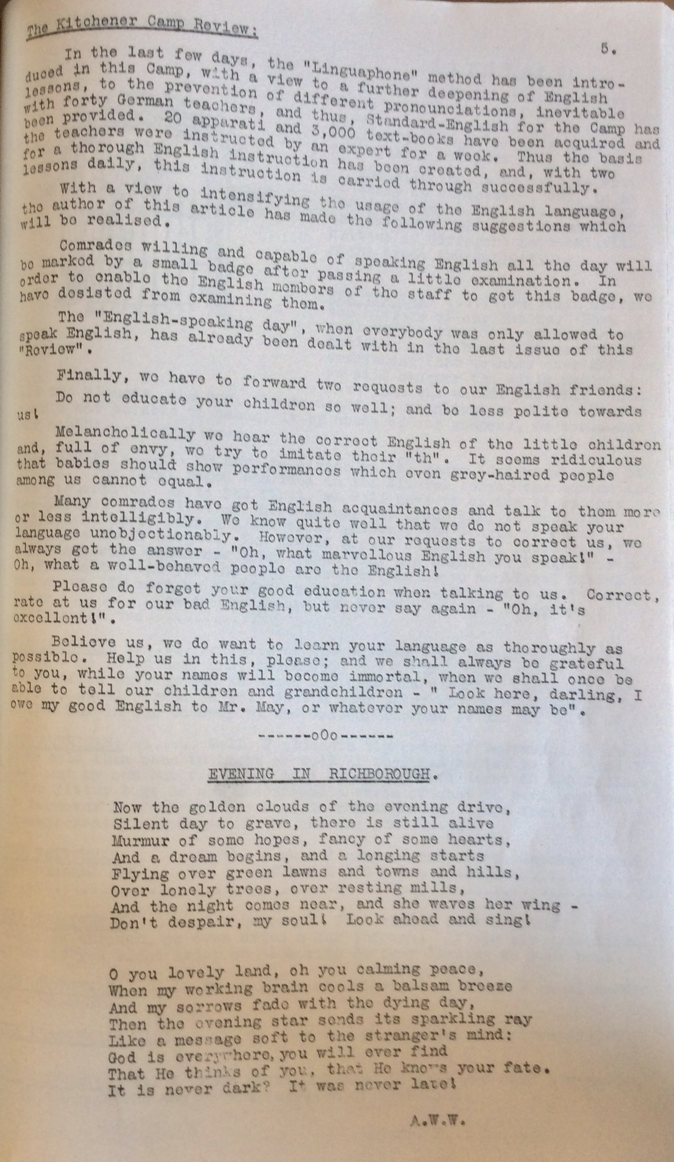 The Kitchener Camp Review, July 1939, No. 5, page 5