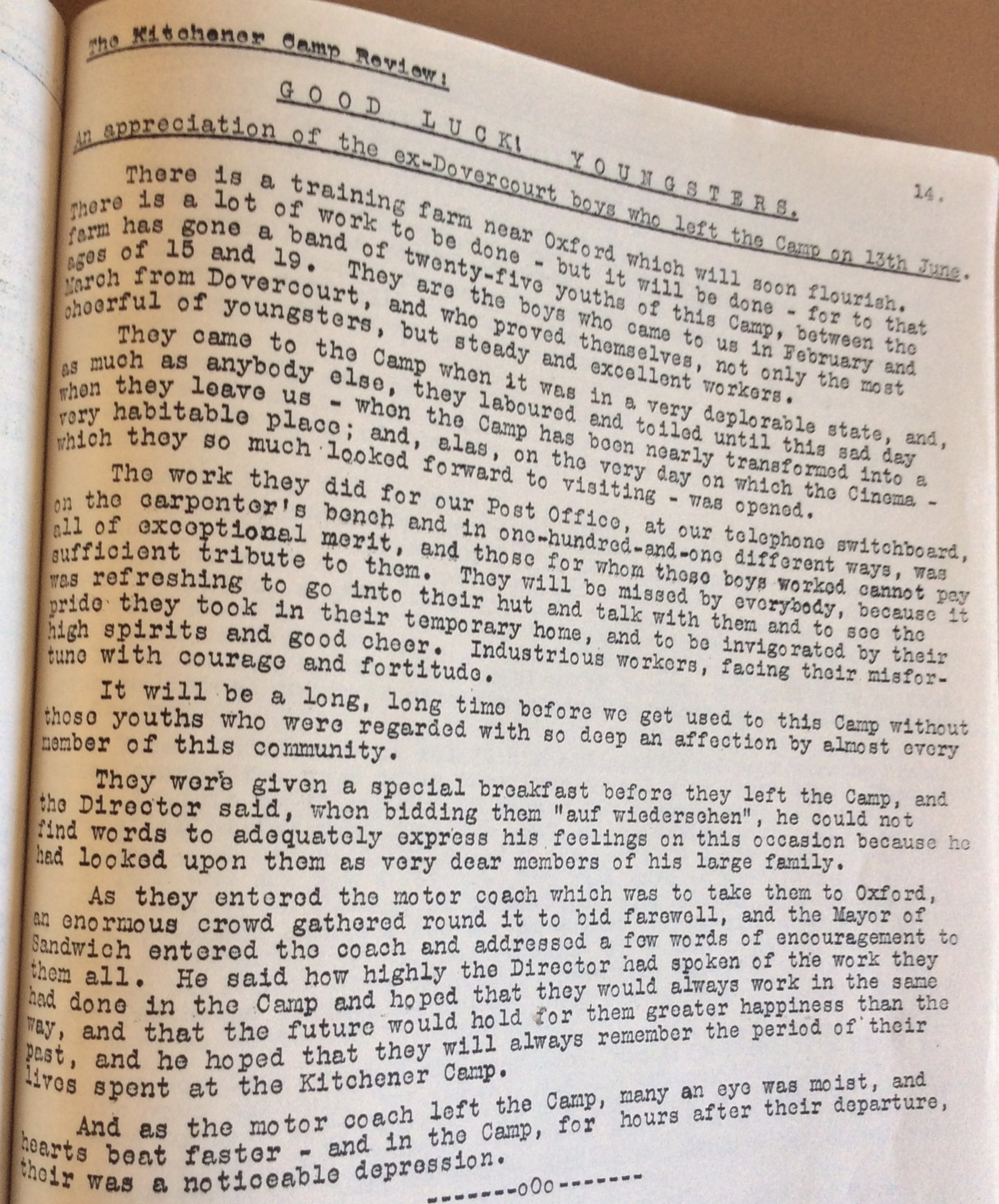 The Kitchener Camp Review, July 1939, No. 5, page 14, top