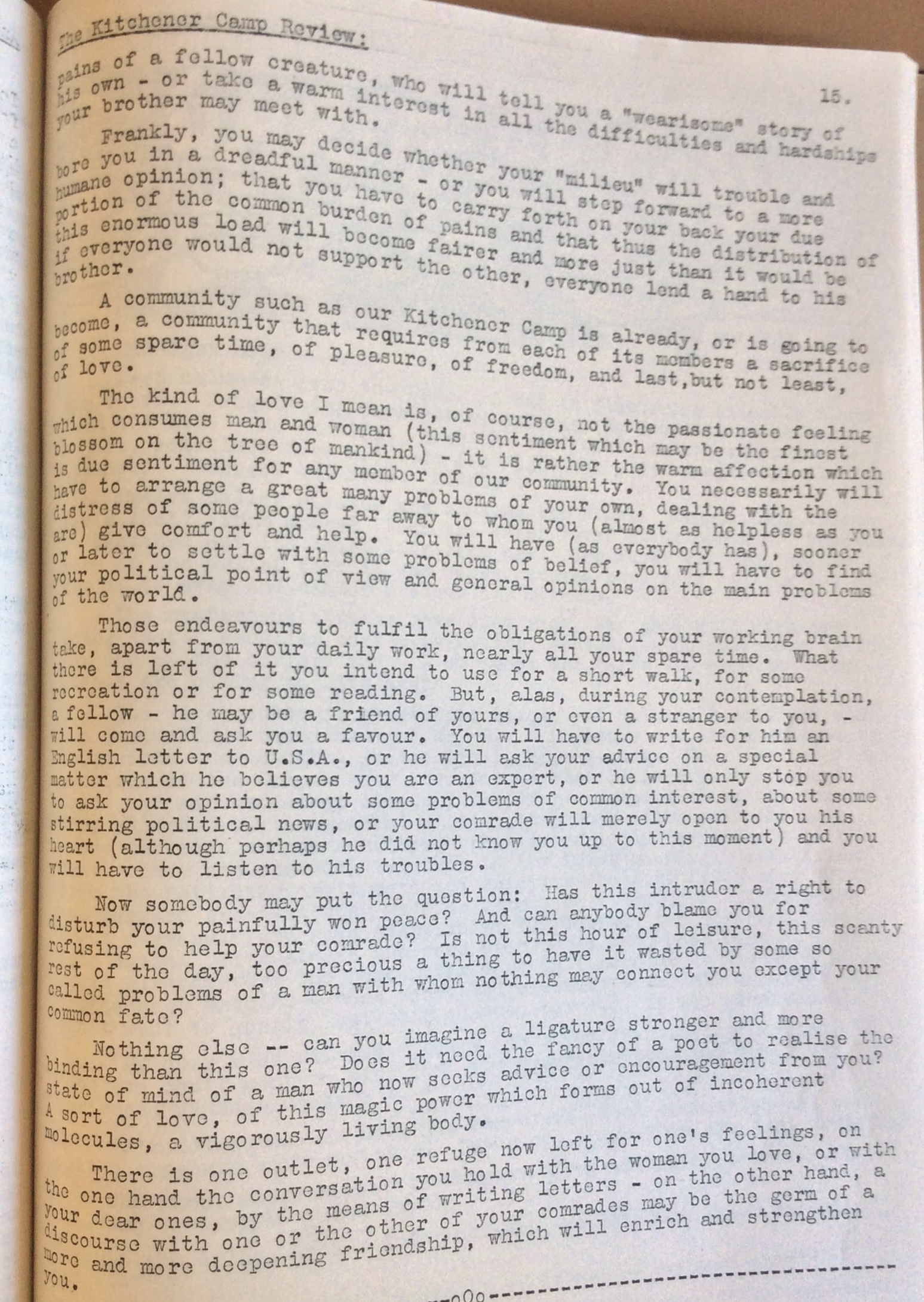 The Kitchener Camp Review, July 1939, No. 5, page 15, top