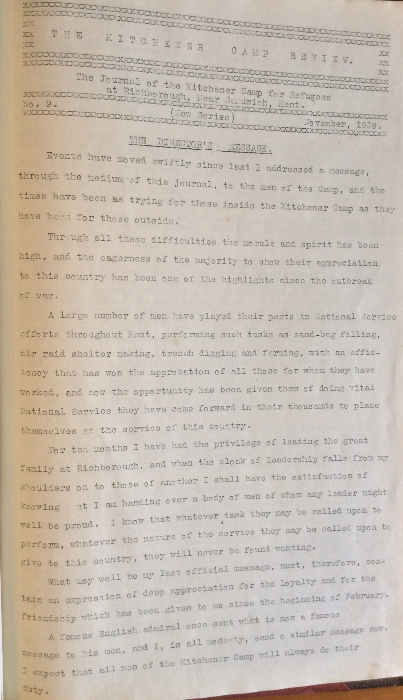 Kitchener Camp Review, November 1939, page 1