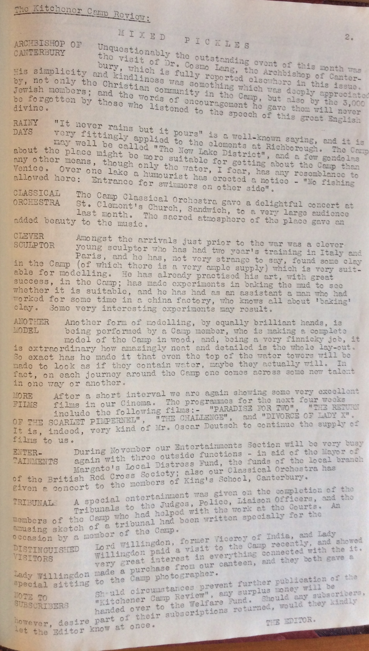 Kitchener Camp Review, November 1939, page 2