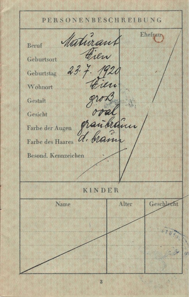 Kitchener camp, Herbert Weihs, Herbert Weiss, German Passport, Vienna, 23 March 1939