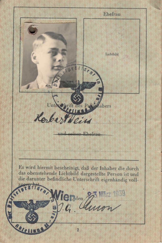 Kitchener camp, Herbert Weihs, Herbert Weiss, German Passport, Vienna, 23 March 1939