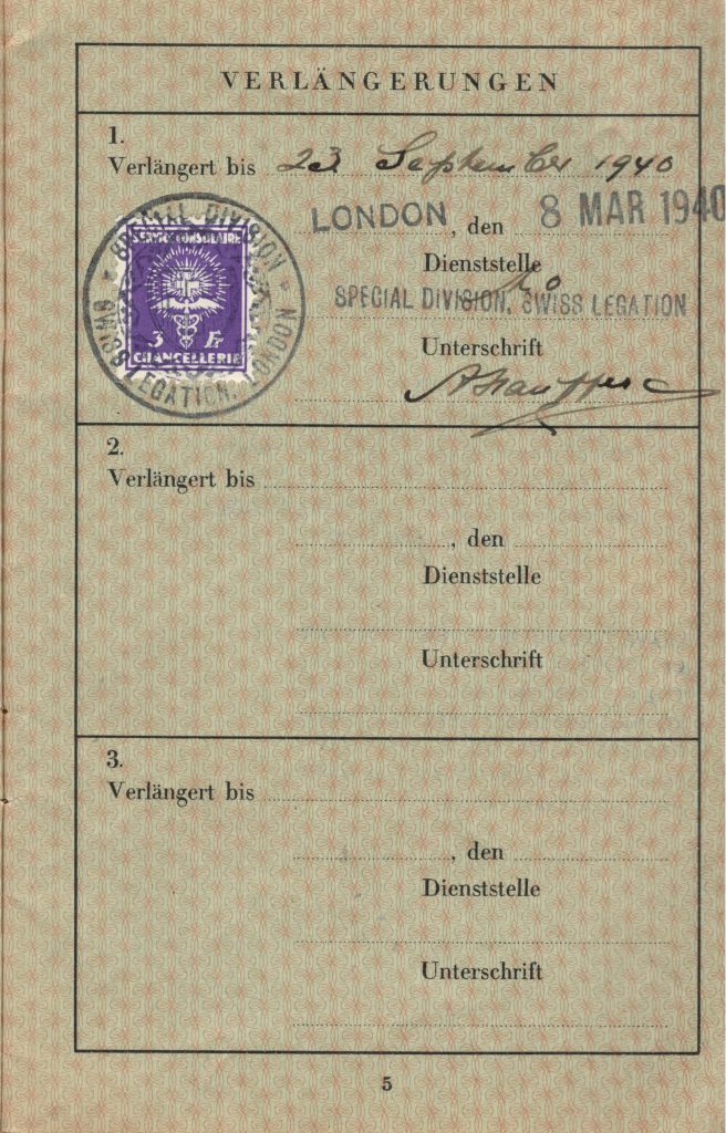 Kitchener camp, Herbert Weihs, Herbert Weiss, German Passport, Valid to 23 March 1940, Special Division, Swiss legation, 8 March 1940