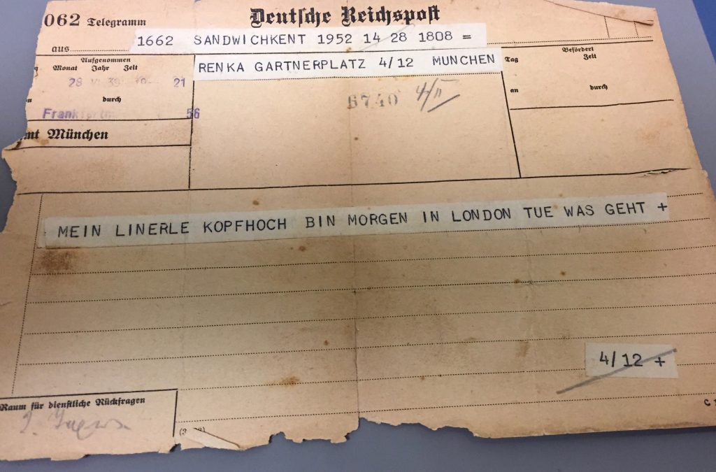 Kitchener camp, Hermann Renkazischock, Telegramm, 28 June 1939
