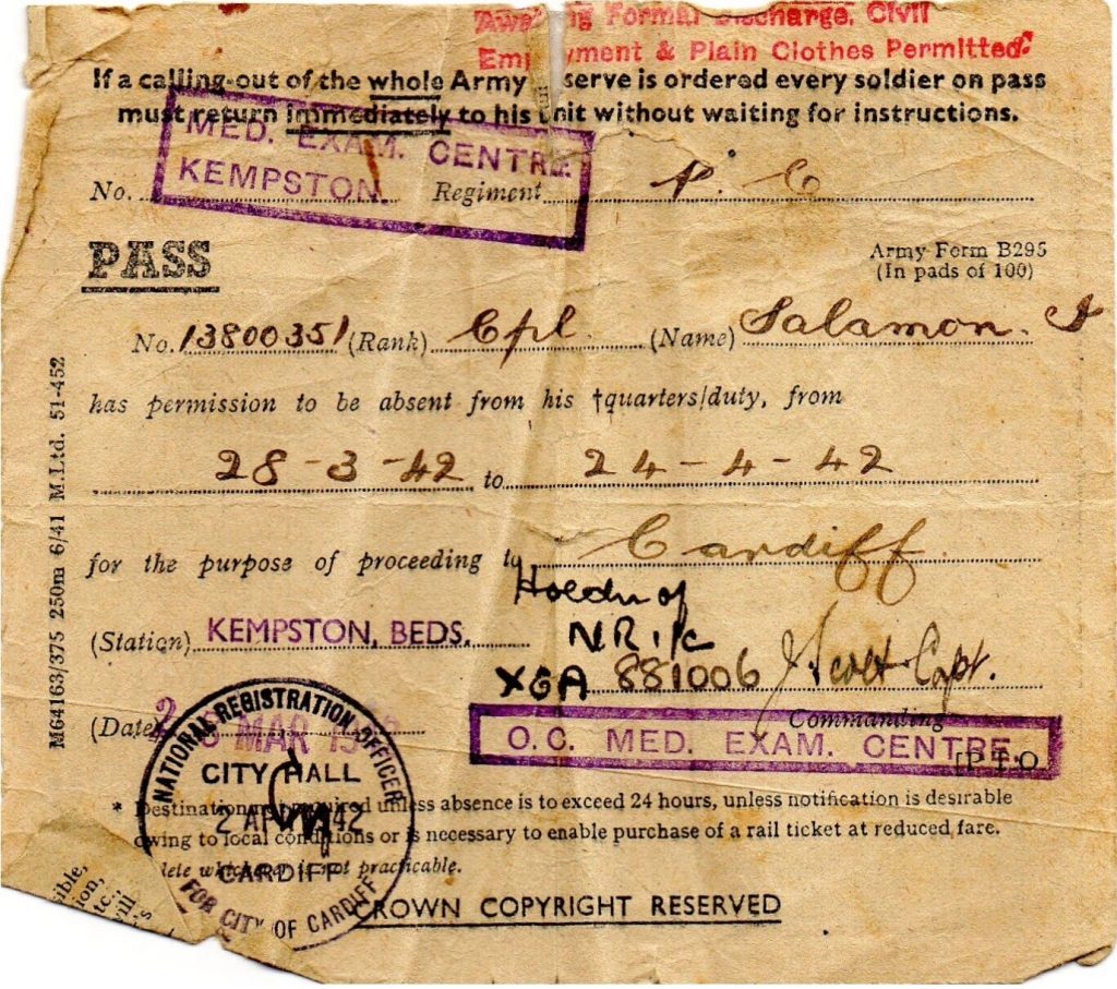 Ignatz Salamon, Permission for Leave, 28 March 1942 to 24 April 1942