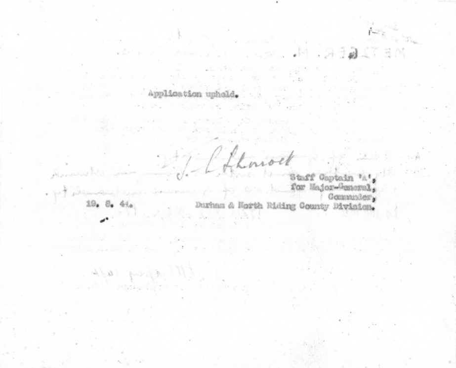 Kitchener camp, Max Metzger, Pioneer Corps, Application upheld, 19 August 1941