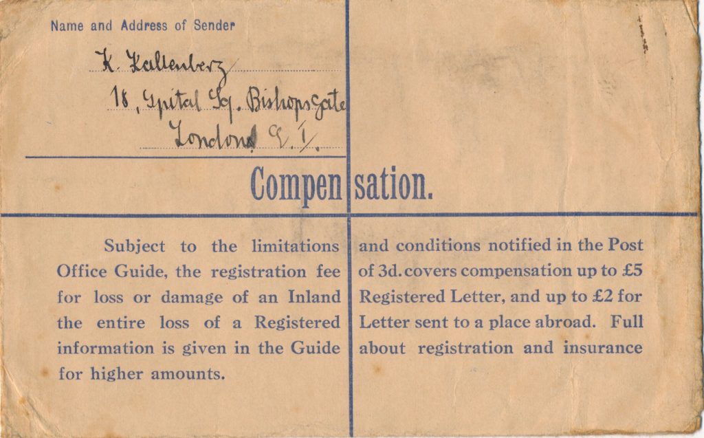 Kitchener camp, Isidor Wilkenfeld, Registered Letter, Hut Number 13/I, Reverse, 21 March 1940
